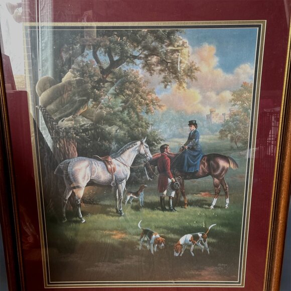 Framed Print Fox Hunters Vtg Art Equestrian Judith Gibson Brass Accents 39x32 - Picture 10 of 13